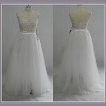 Flowing Sheer Backless Leg Slits & Beaded Chiffon Designer Style Wedding Dress image 4