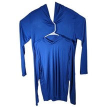 Long Sleeve Royal Blue Hooded Workout Shirts Medium M/L Loose Polyester Solid 2 - £26.87 GBP