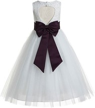 ekidsbridal Floral Lace Heart Cutout Flower Girl Dresses White/Purple Si... - £41.21 GBP