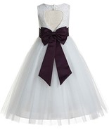 ekidsbridal Floral Lace Heart Cutout Flower Girl Dresses White/Purple Si... - £41.76 GBP