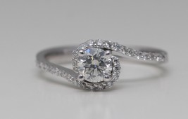 14k White Round Styled Halo Diamond Engagemnt Ring (0.81 Ct I VS2 Clarity) - £1,613.11 GBP