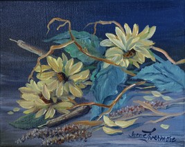 Yellow Sunflowers and Cattails Original Oil Painting By Irene Livermore  - £129.21 GBP
