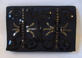 Magid Black Sequin Satin Evening Bag Envelope Purse Clutch Special Occasion Thin - £19.16 GBP