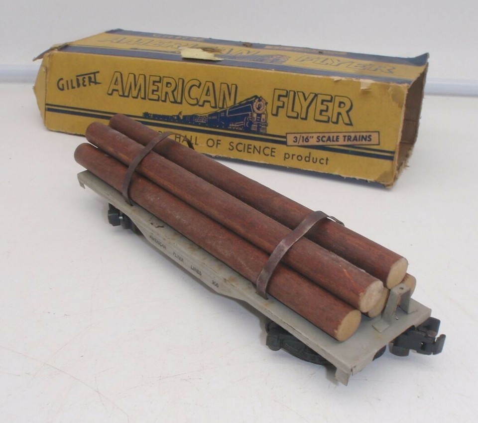 AMERICAN FLYER No 905 Metal FLAT CAR with LOGS &amp; Original Box - $16.98