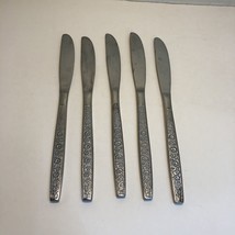 5 Dinner Knives Frosted Flowers Stainless Korea Flatware 8.5&quot; - £23.35 GBP