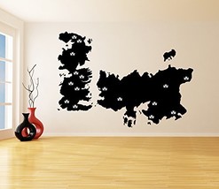 ( 94'' x 67'' ) Vinyl Wall Decal World Map Game of Thrones with Castles / Atlas  - £115.32 GBP