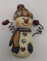 Vintage Ceramic Multi Color Enameled and Glitter Snowman Brooch. - £4.79 GBP