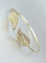 *NEW* Designer Style Thin Gold CZ Crystals Leaf LEAVES Cuff Bracelet - £15.74 GBP