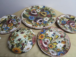 Céramique italienne de Castelli,majolica  6 pcs,platter, flower frog,plates[cast - $236.60