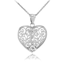 925 Sterling Silver Filigree Heart CZ Initial Letter T Pendant Necklace - £25.62 GBP+