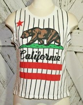 Womens On Fire California Bear Striped Crop Tank State Flag Size Large S... - £13.23 GBP
