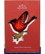 Ruby Red Cardinal Bird 2015 Hallmark Premium Metal Christmas Ornament Ho... - £55.87 GBP
