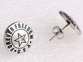 Forever Freedom USA Stainless Steel Earrings Patriotic Star Pierced Studs NEW  - £6.38 GBP