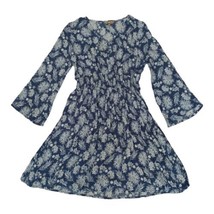 J Gee Floral Cottage Dress M P Flared Sleeves Blue Floral Smocked Fairy Grunge - £23.18 GBP