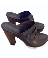 Vintage Charles David Brown Leather Wooden Clog Platform Heels - £58.42 GBP
