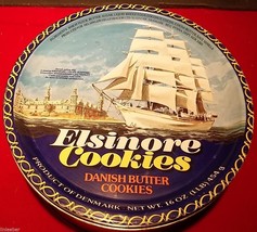 Elsinore Danish Ships At Sea Cookie Tin Food Container;7.5” Dia.x 3.5”H;... - £7.83 GBP