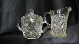 Anchor Hocking Pineapple Clear Glass Cream and Lidded Sugar Bowl Set - £18.87 GBP