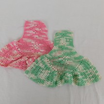 Lot of 2 Crochet Odd Shaped Doilies Doily Pink Green White Handmade Vintage - £6.14 GBP