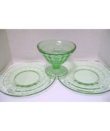 Anchor Hocking Block Optic Green Depression Sherbet &amp; Saucers - £11.99 GBP