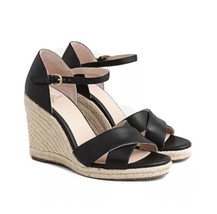 NEW $148 J.Crew Women’s Leather Jute ESPADRILLE WEDGE SANDAL Black Size ... - $79.50