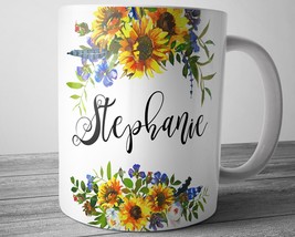 Sunflower Custom Name Mug, Mothers Day Gift, Name Coffee Mug, Personaliz... - £13.36 GBP