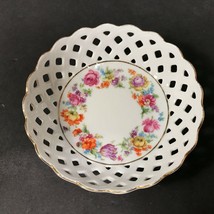 Dresden reticulated bowl, Vintage German pierced porcelain flower trinke... - $34.65