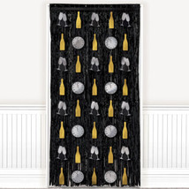 New Year&#39;s Eve Doorway Curtain Fringe Decoration Black Silver Gold - £16.41 GBP