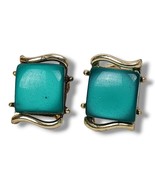 Vintage Coro Costume Jewelry Clip On Earrings Teal Pine Green Gold Mid C... - $11.88