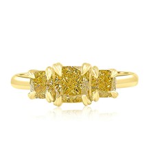 GIA Certified 1.86CT Cushion Natural Light Yellow Diamond Ring 18k Gold - £4,589.11 GBP