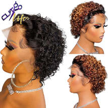 Curly Short Bob Lace Wigs Blonde Pixie Peruvian Human Hair Lace Bob Wig ... - £63.78 GBP+