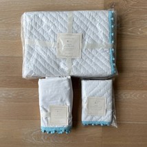 Pottery Barn Baby Organic Pom Pom Quilted Crib Bedding Quilt Sham Skirt - £115.67 GBP