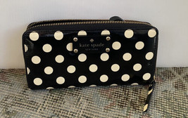 Kate Spade Cedar Street Lacey Black Ivory Polka Dot Wallet zip around rectangle - £35.23 GBP