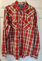 Vintage Men&#39;s Wrangler Red Tan Plaid Pearl Snap Long Sleeve Shirt - XL - $15.00