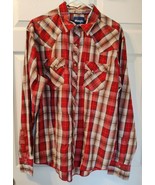 Vintage Men&#39;s Wrangler Red Tan Plaid Pearl Snap Long Sleeve Shirt - XL - £13.72 GBP