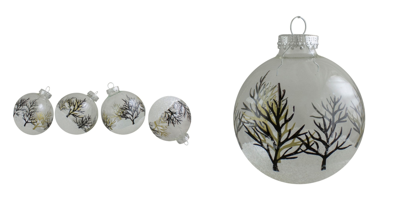 3.25" (80mm) 4ct Clear and Frosted Winter Tree Glass Christmas Ball Ornaments
