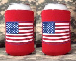 2- Stars&amp;Stripes USA US Flag CAN Wrap Cooler Coozie Coolie THERMAL RUBBE... - £9.40 GBP