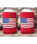 2- Stars&amp;Stripes USA US Flag CAN Wrap Cooler Coozie Coolie THERMAL RUBBE... - £9.58 GBP