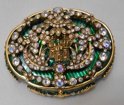 JOAN RIVERS Vintage BROOCH Pin &amp; Oval Trinket Box Rhinestones &amp; Green En... - £79.89 GBP