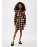 New Gap Kids Girls Flannel Long Sleeve Brown Ivory Plaid Shirt Dress 10 ... - £19.46 GBP