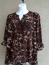 NWT Womens Rafaella Textured Knit Roll Tab Sleeve Animal Print Top M msrp $65. - £10.24 GBP