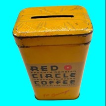 Vtg Tin Advertising Coin Bank Red Circle Coffee Yellow Tin 4&quot; Tall A&amp;P Grocery - £13.73 GBP