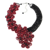 Infinite Blossoms Black-Red Crystals Statement Necklace - £57.22 GBP