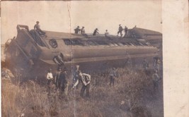 Railroad Train Wreck Off Track Passenger Car On Side Vintage RPPC Postcard E17 - $21.99