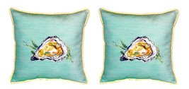 Pair of Betsy Drake Oyster - Teal Indoor Outdoor Pillows 12 X 12 - £54.37 GBP