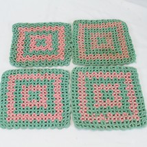 Pot Holders Or Hot Pads Hand Crocheted Lot Of 4 Square 6.5&quot; - £12.32 GBP