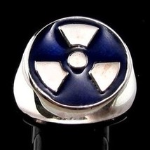 Sterling silver ring Radioactive Warning symbol Trefoil Nuclear Danger on Blue e - £80.37 GBP