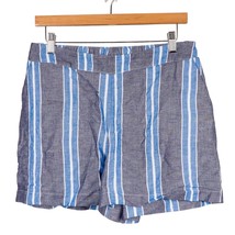 A New Day Womens Pajama Shirts M Striped Gray Blue Pockets Elastic Waist Linen - £10.96 GBP
