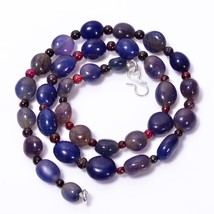 Blue Aventurine Garnet Round Smooth Beads Necklace 8-11 mm 18&quot; UB-8582 - £8.58 GBP