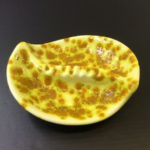 Ashtray Vintage Retro Large Ceramic Yellow Brown Green Drip Glazed 9 1/2&quot; Wide - £28.29 GBP