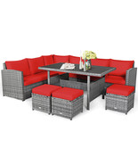 7 Pcs Patio Rattan Dining Set Sectional Sofa Couch Ottoman Garden Red - £746.41 GBP